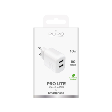 Caricabatterie Da Parete Pro Lite 2 porte USB-A, 10W | Puro