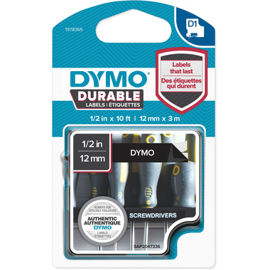 DYMO Nastro D1 vinyle 12mmx3m 1978365 bianco/nero