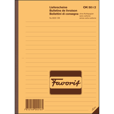 FAVORIT Bolla di consegna D/F/I A5 8231OK rosso/bianco 50x2 fogli