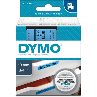 DYMO Schriftband D1 schwarz/blau S0720860 Polyester, ablösbar 19mm/7m