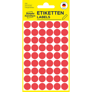 AVERY ZWECKFORM Markierungspunkte 12mm 3141 rot 270 Stück