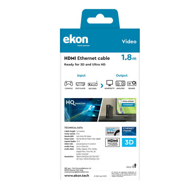 Câble HDMI 2.0 plaqué or | Ekon