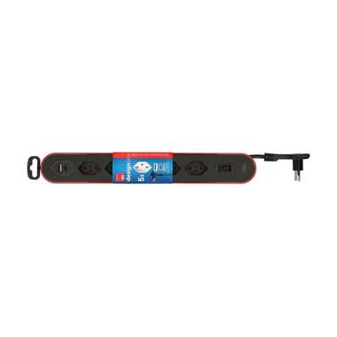 Max Hauri power strip Design Line 5x T13 USB A+C red