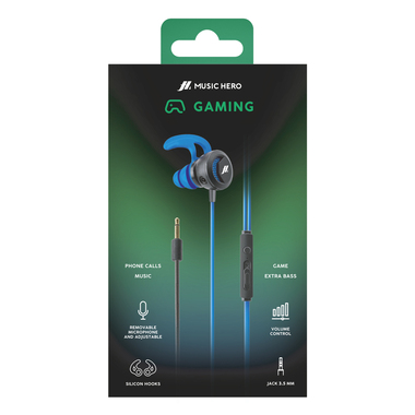 Wired gaming earphones with hooks and detachable microphone