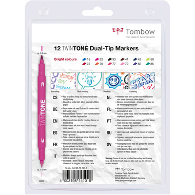 TOMBOW Stylo Fibre TwinTone Marker WS-PK-12P-1 clair 12 pcs.