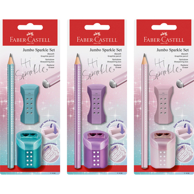 FABER-CASTELL Bleistift B/Radierer/Spitzer 111682 Jumbo Sparkle Set sortiert