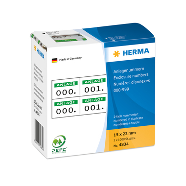 HERMA Anlage-Nummern 22x15mm 4834 grün/schwarz, 0-999