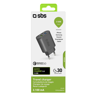 Caricabatterie veloce da parete con due porte USB