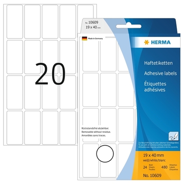 HERMA Etiketten Ablösbar 19×40mm 10609 weiss, non perm. 480 Stück