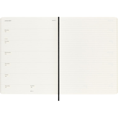 MOLESKINE Wochen-Notizkalender 25/26 DSB18WN4Y26 18M liniert SC schwarz 19x25cm
