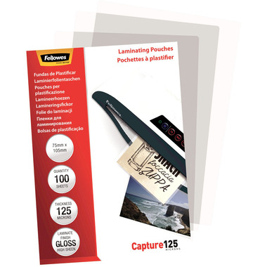 FELLOWES Laminiertasche 75x105mm 5306901 glanz, 125my 100 Stk