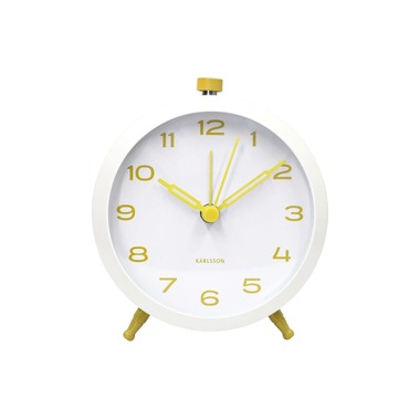KARLSSON Wecker Button Retro Weiss mit Zitronengelb