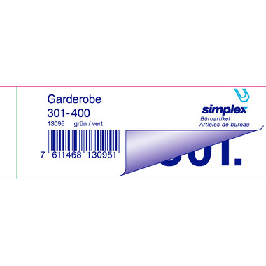SIMPLEX Garderobenblock 301-400 13095 grün 100 Blatt
