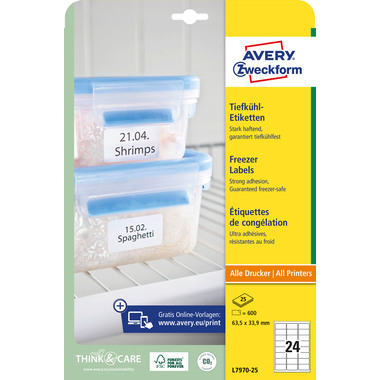 AVERY ZWECKFORM Tiefkühletiketten 63,5x33,9mm L7970-25 600 Stück