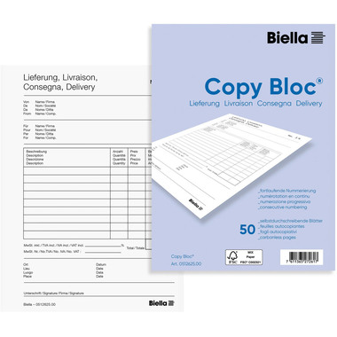 BIELLA Bul.livr. COPY-BLOC D/F/I/E A6 51262500U autocopiante 50x2 feuilles