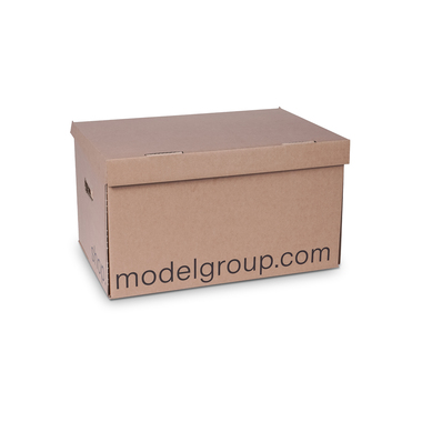 Moving box with grip holes & hinged lid in brown 518x350x295mm