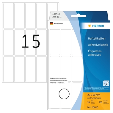 HERMA Etiquettes Amovibles 20×50mm 10610 blanc, non perm. 480 pcs.