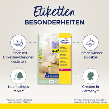 AVERY ZWECKFORM Etiketten 63,5x29,6mm L6004-25 gelb,non-perm. 675 Stk./25 Bl.