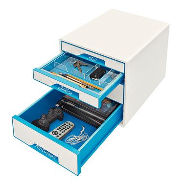 LEITZ Schubladenbox WOW Cube A4 52132036 weiss/blau 4 Schubladen