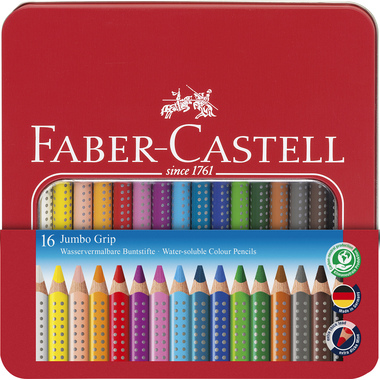 FABER-CASTELL Farbstifte Jumbo Grip 110916 16 Farben Metalletui