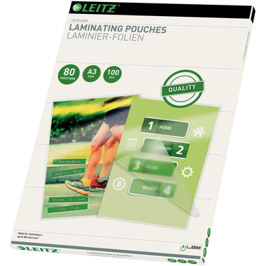 LEITZ Pochettes à plastifier A3 33819 brillant, 80my 100 pcs.