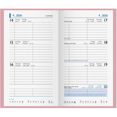 BIELLA Taschenagenda Colorful 2026 830760400026U 1W/2S rosa ML 8.7x15.3cm