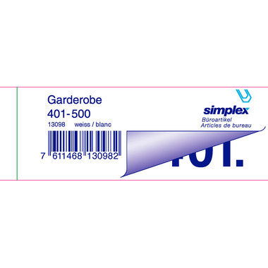SIMPLEX Garderobenblock 401-500 13098 weiss 100 Blatt