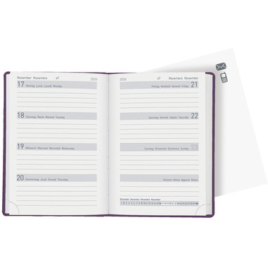 BIELLA Taschenagenda Memento 2026 825715420026U 1W/2S violett ML 10.1x14.2cm