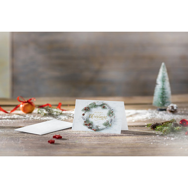 SIGEL Weihnachtskarten A6 DS089 Holzoptik, Kranz 25 Stück