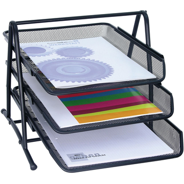 WEDO Corbeille à courrier métal 65801 3 tiroirs 35x27x30cm noir