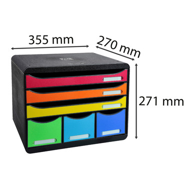 EXACOMPTA Schubladenbox Store-Box Maxi 306798D schwarz/Regenbogen, 6 Schubl.