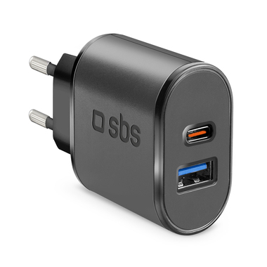 Travel charger with USB and Type-C fast charging