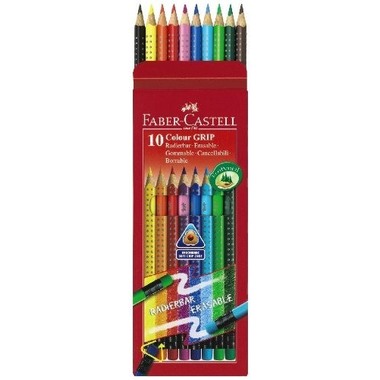 FABER-CASTELL Radierbare Farbstifte GRIP 116613 dreikant, 10 Farben