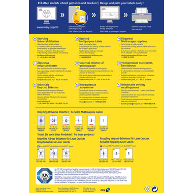 AVERY ZWECKFORM Etichette 210x297mm LR3478 recycling 100 pezzi