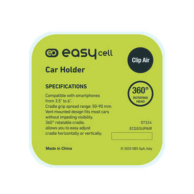 Autohalterung für Smartphones von 3,5” bis 6” mit Clip für die Lüftungsschlitze