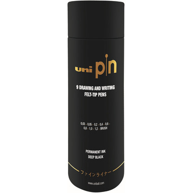 UNI-BALL Fineliner Pin Set PIN2009P schwarz, Tube 9 Stück