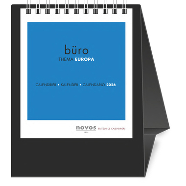 NOVOS Tischkalender Europa 2026 500053 1M/1S schwarz ML 11.5x14cm