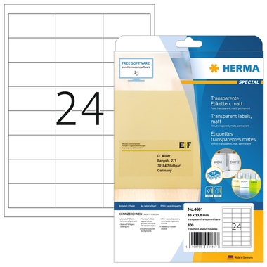 HERMA Etiquettes Special 66×33,8mm 4681 transparent 600 pcs.