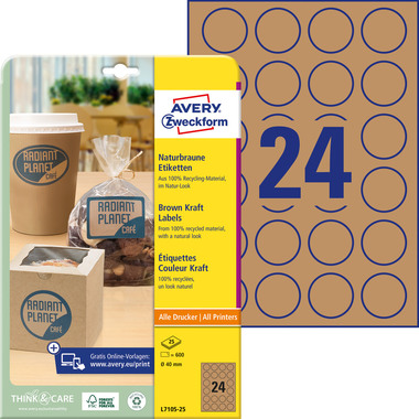 AVERY ZWECKFORM Etiketten 40mm L7105-25 naturbraun 600 Stück