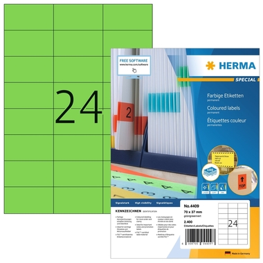 HERMA Etiketten SPECIAL 70x37mm 4409 grün,perm. 2400 St./100 Bl.