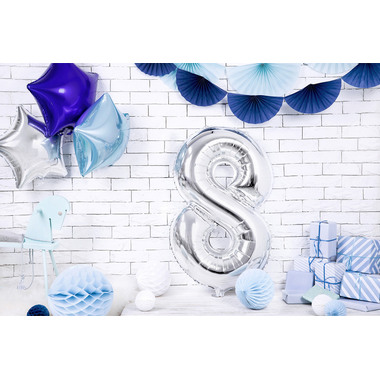 PARTYDECO Ballon en plastique no. 8 86cm FB1M-8-018 argent