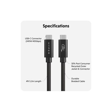 HYPER Câble USB4 Performance USB-C - USB-C 1.2 m