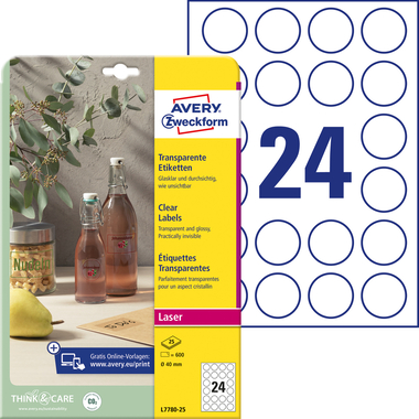 AVERY ZWECKFORM Etiketten A4 L7780-25 transparent 600 Stück