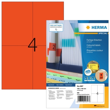 HERMA Etiketten SPECIAL 105x148mm 4397 rot,perm. 400 St./100 Bl.