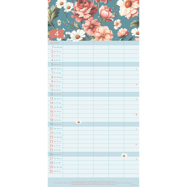 ALPHA EDITION Planificat.fam. Floral 2026 360400 1M/1P ML 5 colonnes 22x45cm