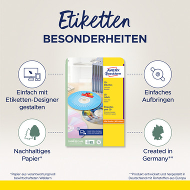 AVERY ZWECKFORM CD-Etiketten Classic 117mm L6043-100 ILK A4, weiss 100Bl./2St.
