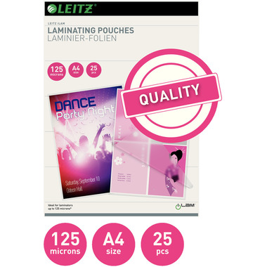 LEITZ Pochettes à plastifier A4 33835 brillant, 125my 25 pièces