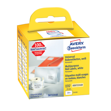 AVERY ZWECKFORM Universal-Etiketten 70x54mm AS0722440 weiss, Rolle 320 Stück