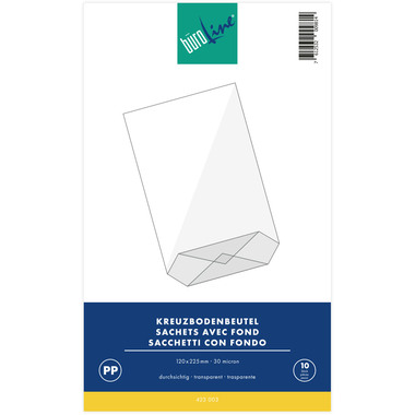 BÜROLINE Kreuzboden Beutel 120×225mm 423003 transparent 10 Stück