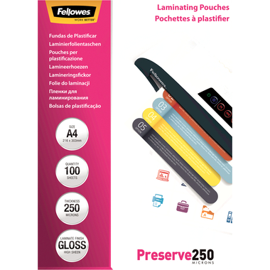 FELLOWES Laminiertasche A4 5401802 glanz, 250my 100 Stk